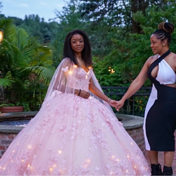 LED Butterfly ball gown with detachable cape for Sweet 16/ Quinceanera - Picture 2 of 6